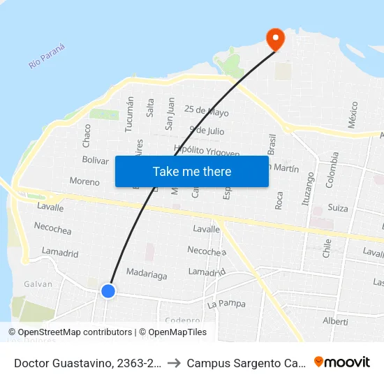 Doctor Guastavino, 2363-2399 to Campus Sargento Cabral map