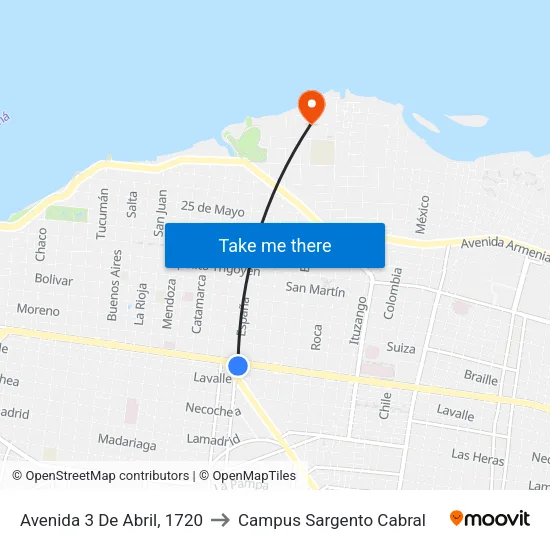 Avenida 3 De Abril, 1720 to Campus Sargento Cabral map