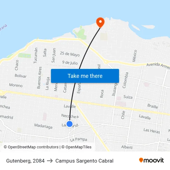 Gutenberg, 2084 to Campus Sargento Cabral map