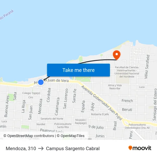Mendoza, 310 to Campus Sargento Cabral map