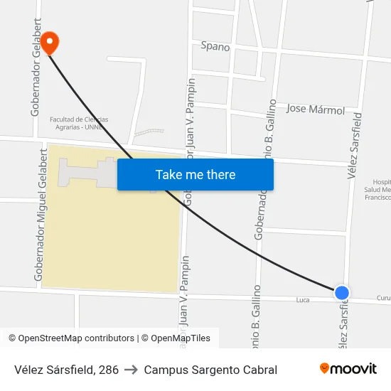 Vélez Sársfield, 286 to Campus Sargento Cabral map