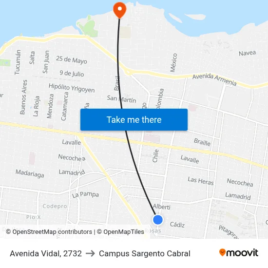 Avenida Vidal, 2732 to Campus Sargento Cabral map