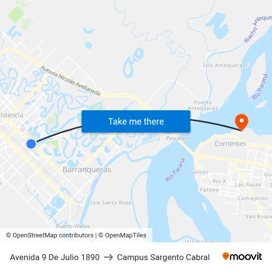 Avenida 9 De Julio 1890 to Campus Sargento Cabral map