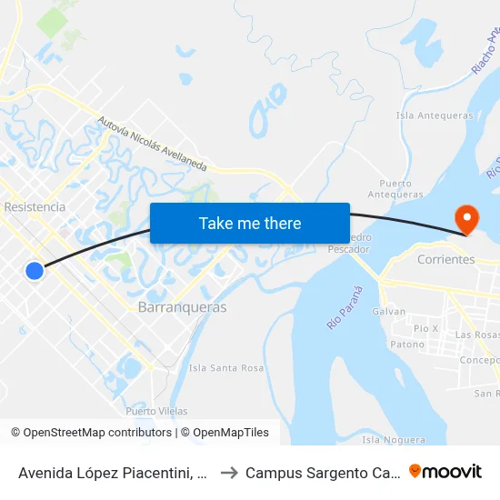 Avenida López Piacentini, 1202 to Campus Sargento Cabral map
