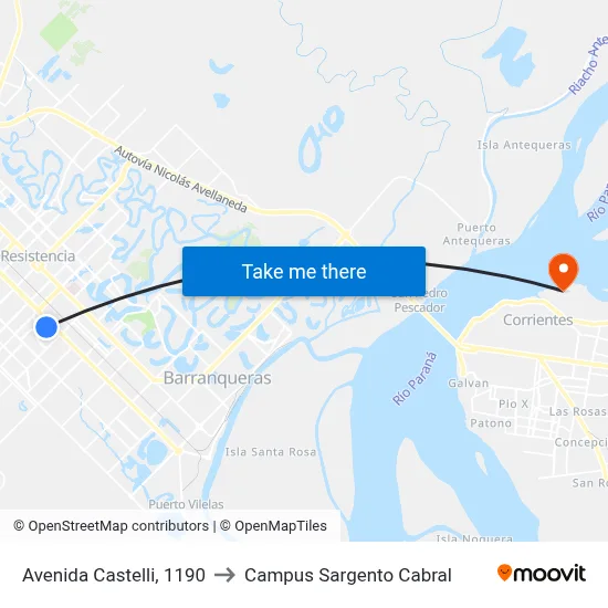 Avenida Castelli, 1190 to Campus Sargento Cabral map