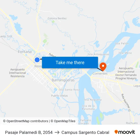 Pasaje Palamedi B, 2054 to Campus Sargento Cabral map
