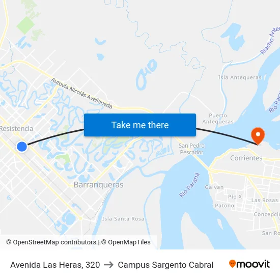 Avenida Las Heras, 320 to Campus Sargento Cabral map