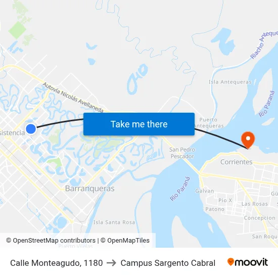 Calle Monteagudo, 1180 to Campus Sargento Cabral map
