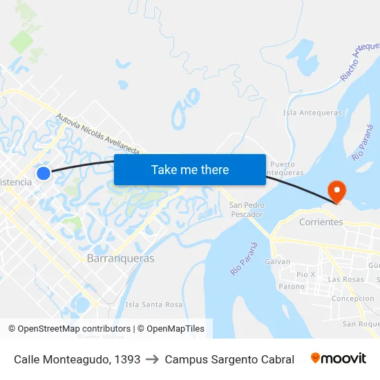 Calle Monteagudo, 1393 to Campus Sargento Cabral map