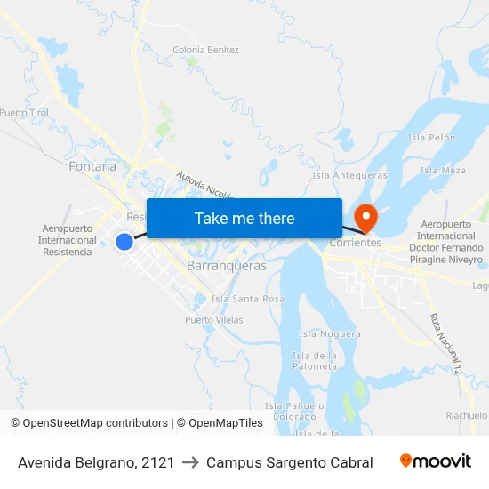 Avenida Belgrano, 2121 to Campus Sargento Cabral map
