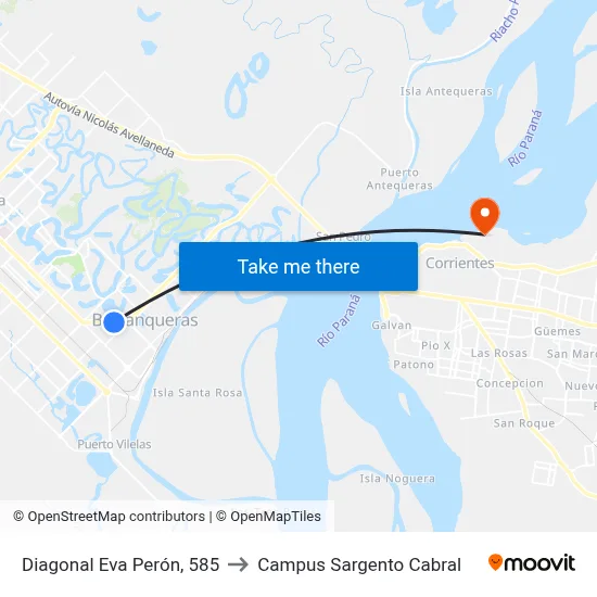 Diagonal Eva Perón, 585 to Campus Sargento Cabral map