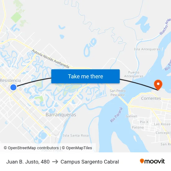 Juan B. Justo, 480 to Campus Sargento Cabral map