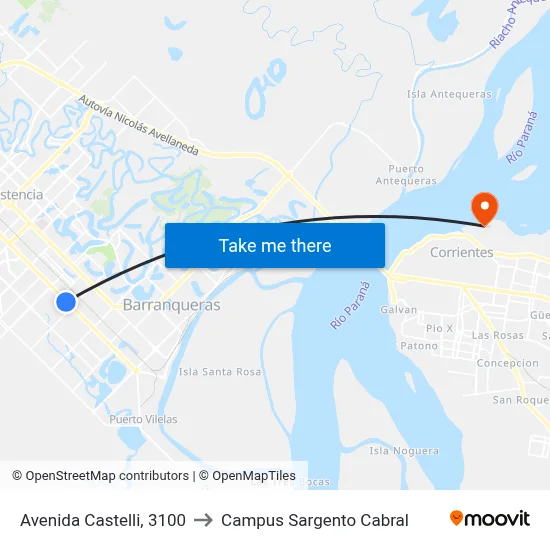 Avenida Castelli, 3100 to Campus Sargento Cabral map
