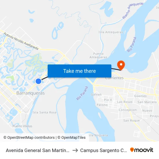 Avenida General San Martín, 2570 to Campus Sargento Cabral map