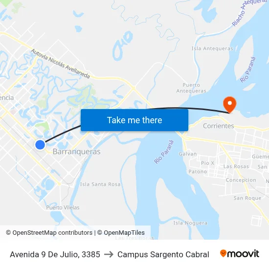 Avenida 9 De Julio, 3385 to Campus Sargento Cabral map