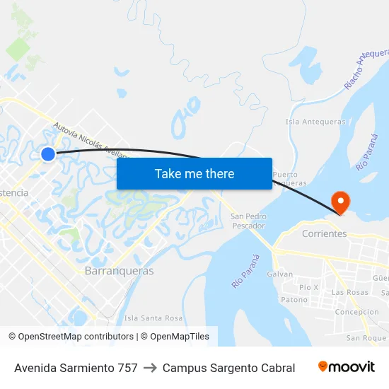 Avenida Sarmiento 757 to Campus Sargento Cabral map