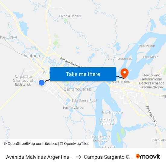 Avenida Malvinas Argentinas, 546 to Campus Sargento Cabral map