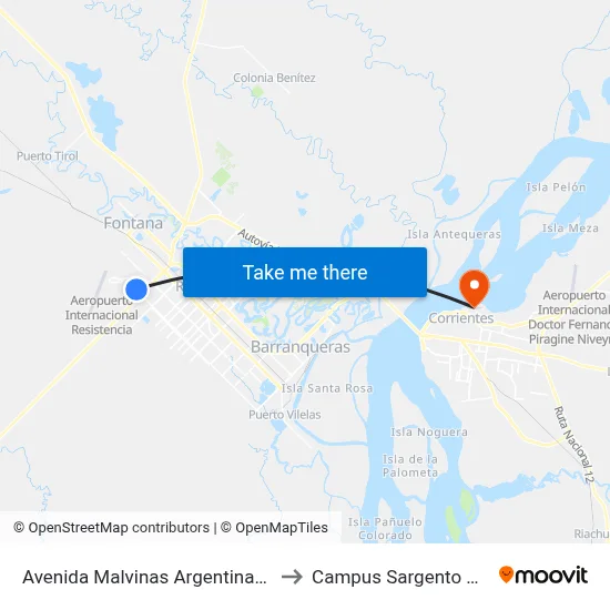 Avenida Malvinas Argentinas, 2720 to Campus Sargento Cabral map