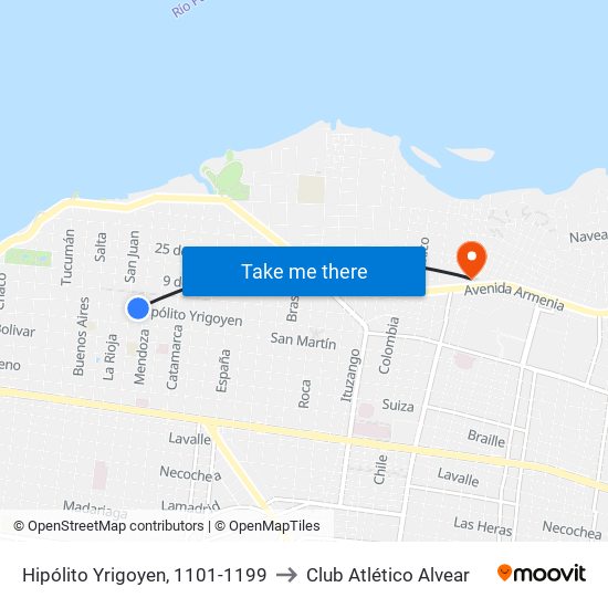 Hipólito Yrigoyen, 1101-1199 to Club Atlético Alvear map
