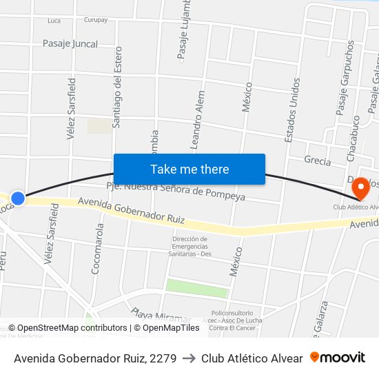 Avenida Gobernador Ruiz, 2279 to Club Atlético Alvear map