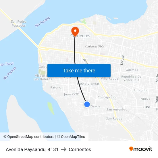 Avenida Paysandú, 4131 to Corrientes map