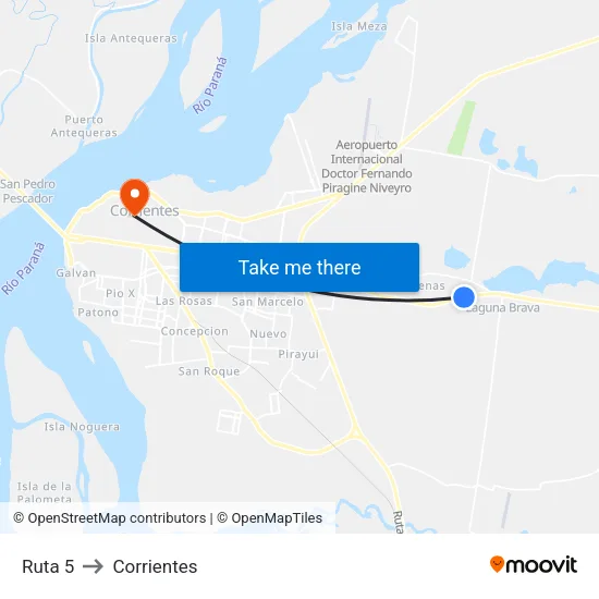 Ruta 5 to Corrientes map