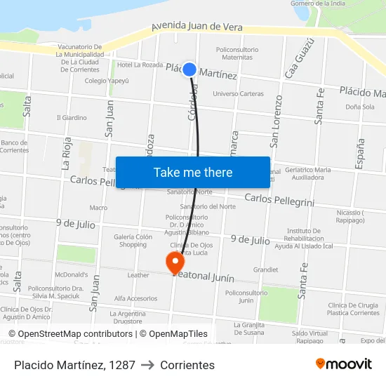 Placido Martínez, 1287 to Corrientes map