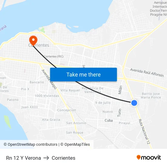 Rn 12 Y Verona to Corrientes map