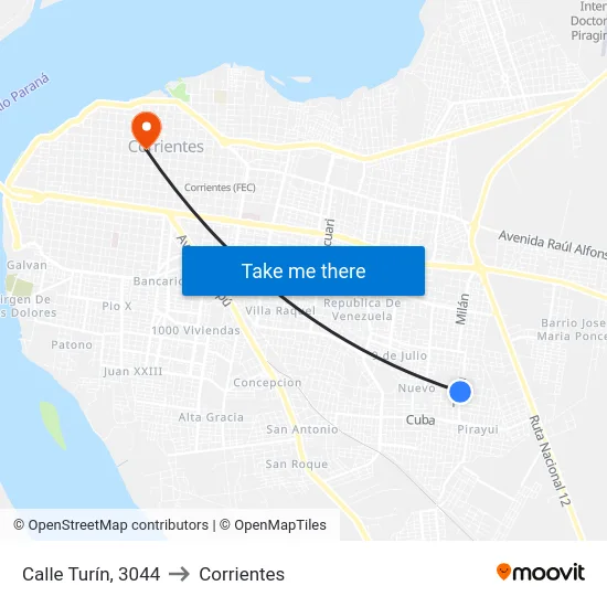 Calle Turín, 3044 to Corrientes map
