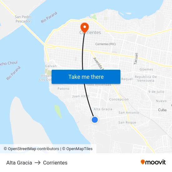 Alta Gracia to Corrientes map