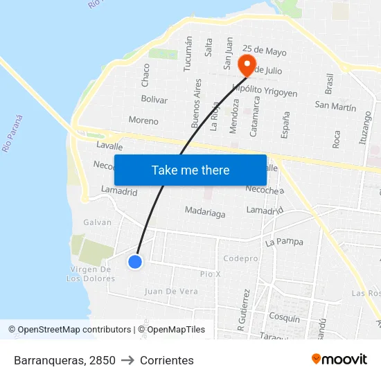 Barranqueras, 2850 to Corrientes map