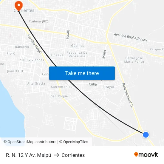 R. N. 12 Y Av. Maipú to Corrientes map