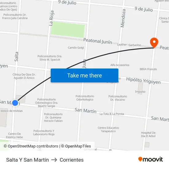 Salta Y San Martín to Corrientes map