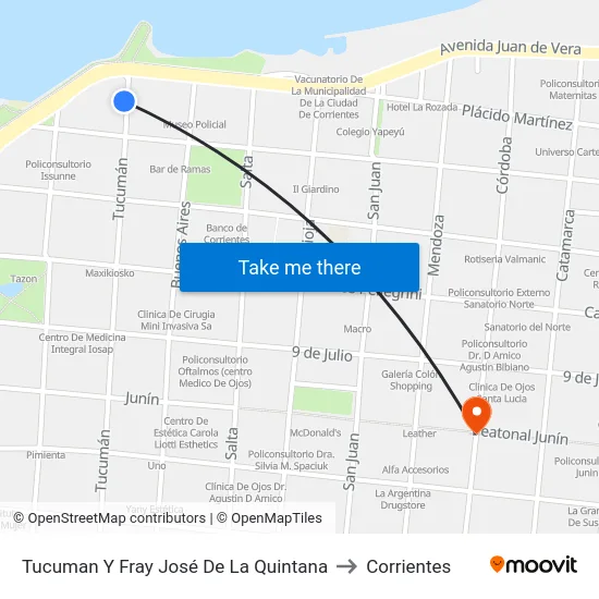Tucuman Y Fray José De La Quintana to Corrientes map
