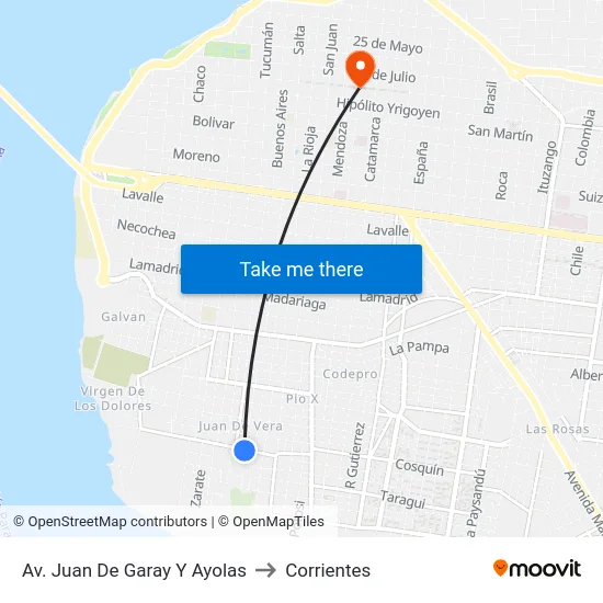 Av. Juan De Garay Y Ayolas to Corrientes map