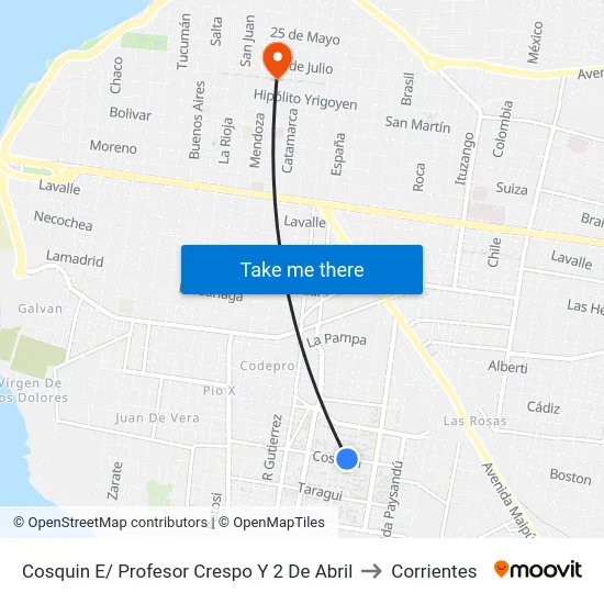 Cosquin E/ Profesor Crespo Y 2 De Abril to Corrientes map