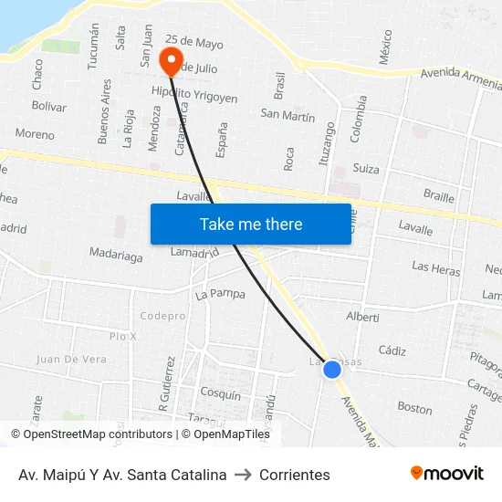 Av. Maipú Y Av. Santa Catalina to Corrientes map