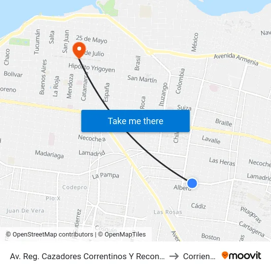 Av. Reg. Cazadores Correntinos Y Reconquista to Corrientes map