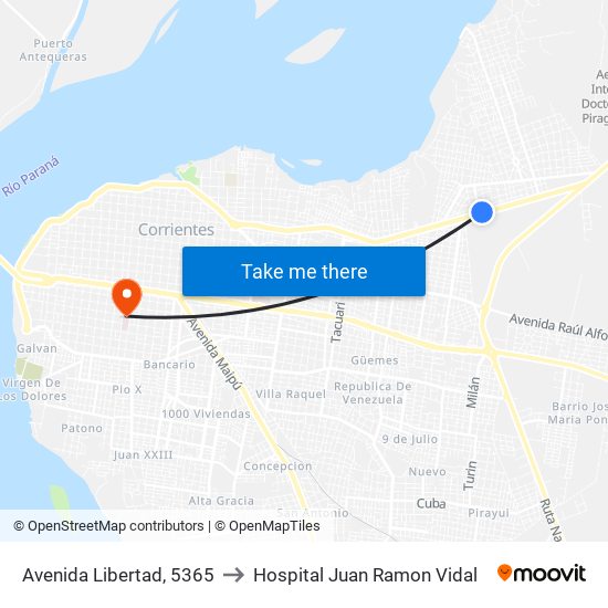 Avenida Libertad, 5365 to Hospital Juan Ramon Vidal map