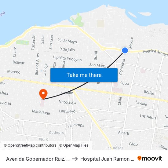 Avenida Gobernador Ruiz, 2700 to Hospital Juan Ramon Vidal map