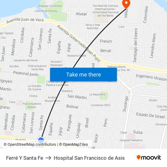 Ferré Y Santa Fe to Hospital San Francisco de Asis map