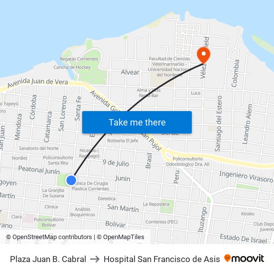 Plaza Juan B. Cabral to Hospital San Francisco de Asis map