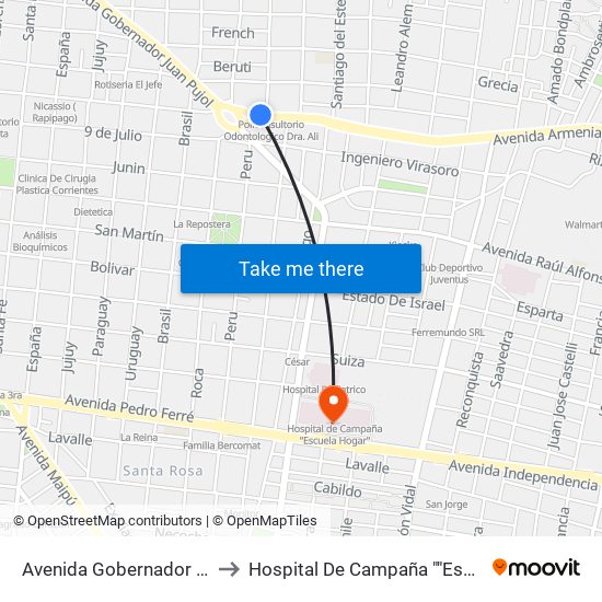 Avenida Gobernador Ruiz, 2279 to Hospital De Campaña ""Escuela Hogar"" map