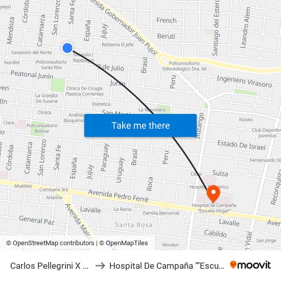 Carlos Pellegrini X Santa Fe to Hospital De Campaña ""Escuela Hogar"" map