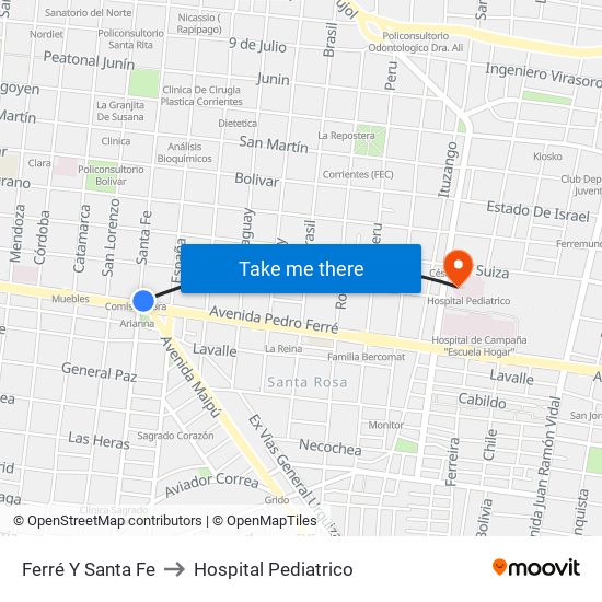 Ferré Y Santa Fe to Hospital Pediatrico map