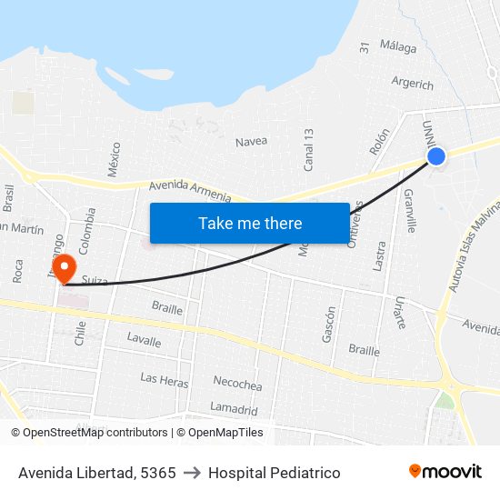Avenida Libertad, 5365 to Hospital Pediatrico map