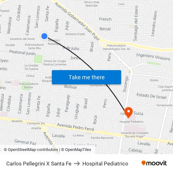 Carlos Pellegrini X Santa Fe to Hospital Pediatrico map