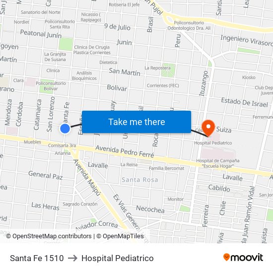 Santa Fe 1510 to Hospital Pediatrico map