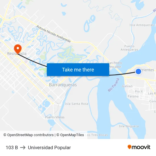 103 B to Universidad Popular map