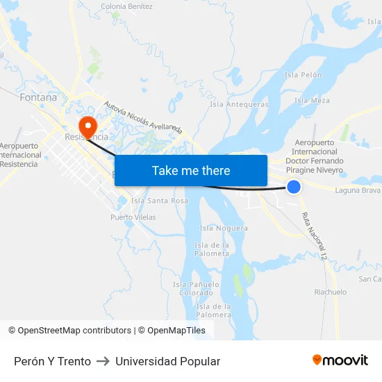 Perón Y Trento to Universidad Popular map